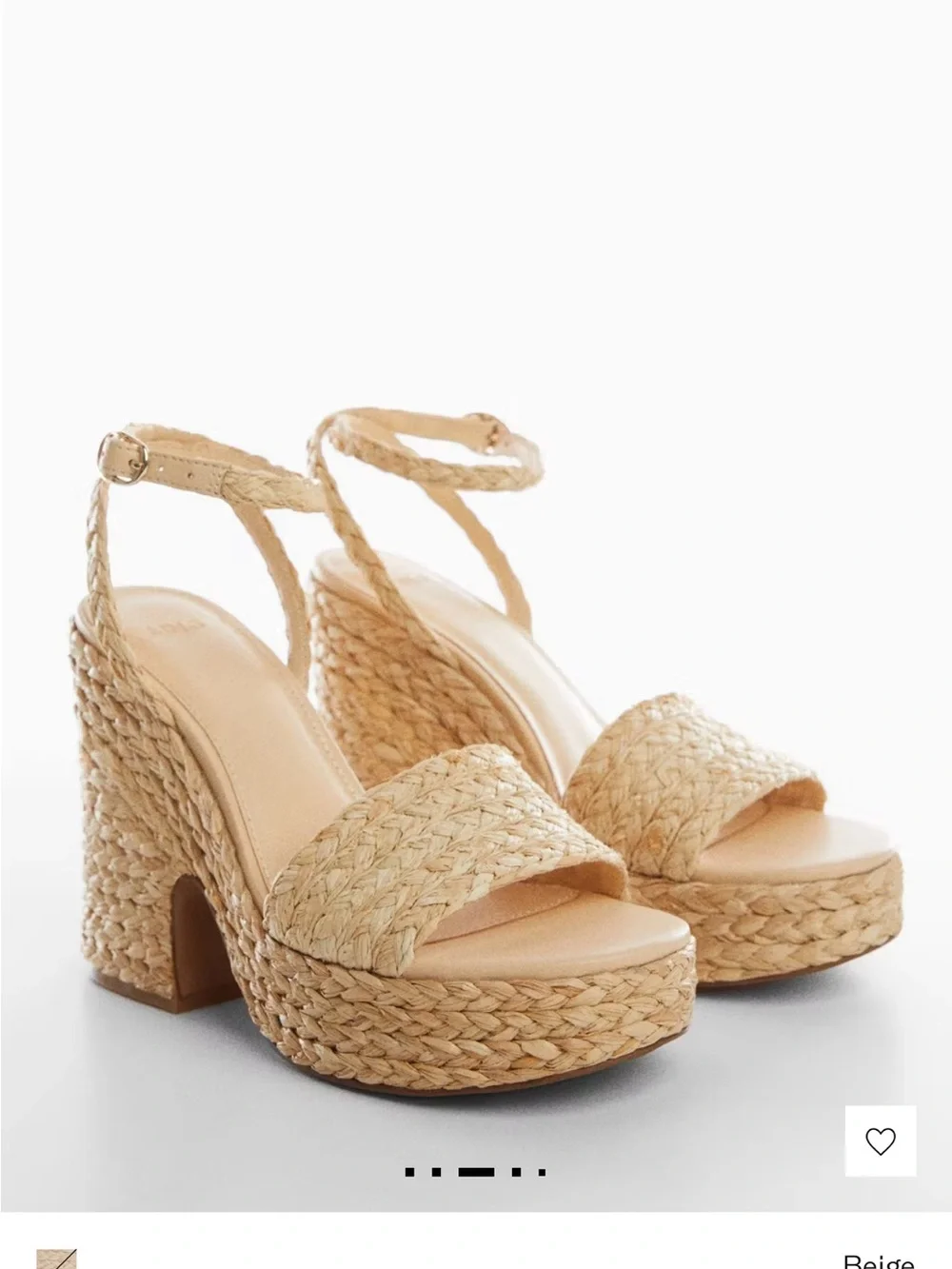 Mango Beige Braided Platform Wedge Sandals with Ankle Strap